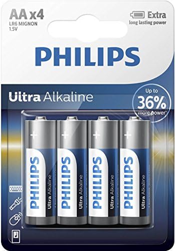 Philips LR6E4B/17 Extremelife Ultra alcalino AA Battery, 4-Pack