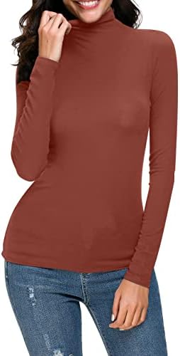 Mulheres casuais sólidos de manga longa Mock Turtleneck blusa tops slim fit