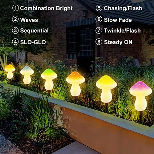 Luzes solares de cogumelos T-Sun, luzes solares de decoração de jardim solar de 6 polegadas, 8 modos de iluminação