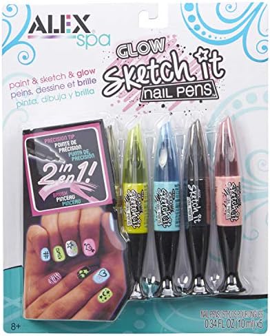 Alex Spa Glow Sketch It pregam atividades de moda de meninas, designs de unhas que podem brilhar no escuro, criam looks duradouros com belo esmalte, para idades de 8 anos ou mais