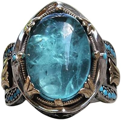 Anel de pedras preciosas azuis gravadas de dois tons vintage gemed weaking wand anéis