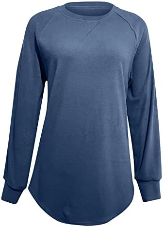 Camisas de manga comprida para feminino 2023 Crewneck de casual, moda de blusa sólida moda solta tops de