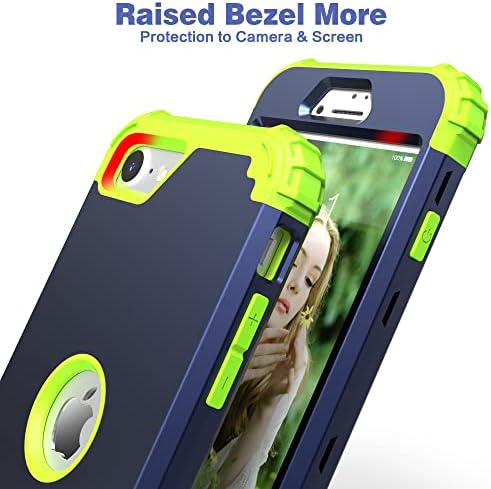 Idweel iPhone SE 2020 Case com protetor de tela, iPhone SE 2022, 3 em 1 Absorção de choque Slim Fit Duty Hard PC Hard PC Caso de silicone macio de corpo inteiro Durável, azul marinho/verde grama