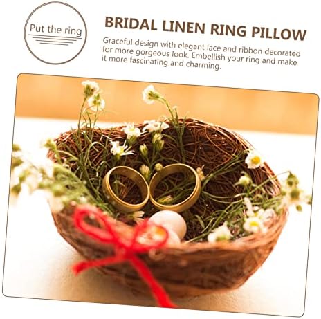Homoyoyo Bridal Linen Pillow Cestas decorativas de anel para o ringue de bolso de bolso de bolso no noivo Lace Girl Lace e Linen Burlap