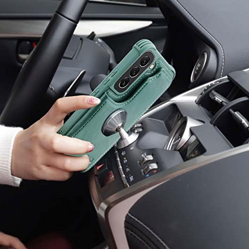 Caso da carteira Vanavagy para Galaxy S23, Campa de couro Folio Phone Fit Magnetic Car Month com RFID Bloqueio de bloqueio de crédito Titular de cartão de crédito Caixa de telefone protetora à prova de choque, Forest Green
