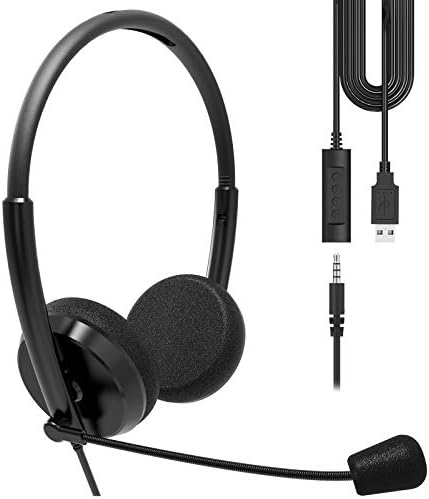 Fone de ouvido USB Geekria com opção de microfone e mudo, fone de ouvido com fio para PC, laptop, tablet,