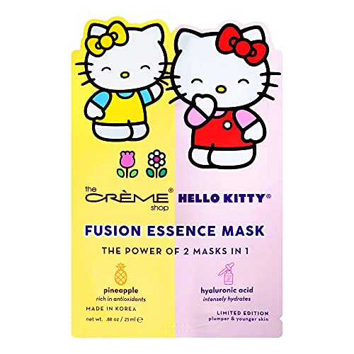 The Crème Shop® Hello Kitty Fusion essência Máscara de abacaxi e ácido hialurônico - rico antioxidante e máscara de folha intensamente hidrata