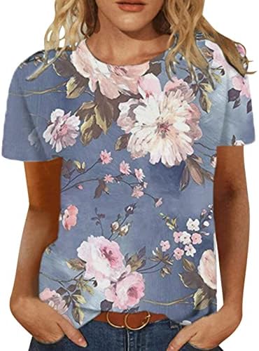 Womens Summer tops moda casual manga curta camisetas floral estampa fofa camiseta