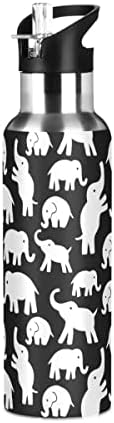 Elefantes de desenho animado de glaphy Black 32 oz garrafa de água, garrafa de água com aço inoxidável isolada com tampa de palha, para esportes, caminhada, corrida