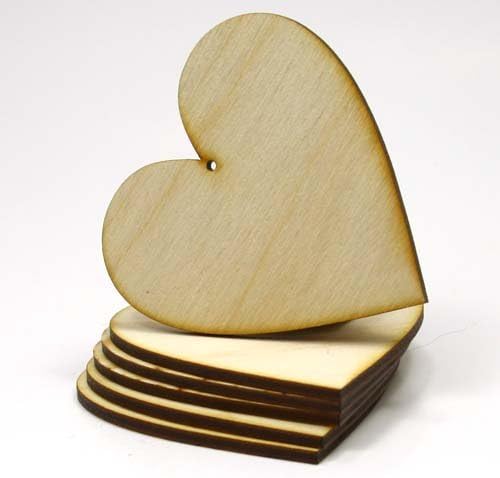 MyLittlewoodshop - PKG de 26 - coração - 3 polegadas por 3 polegadas com 1 orifício de 2 mm e madeira inacabada