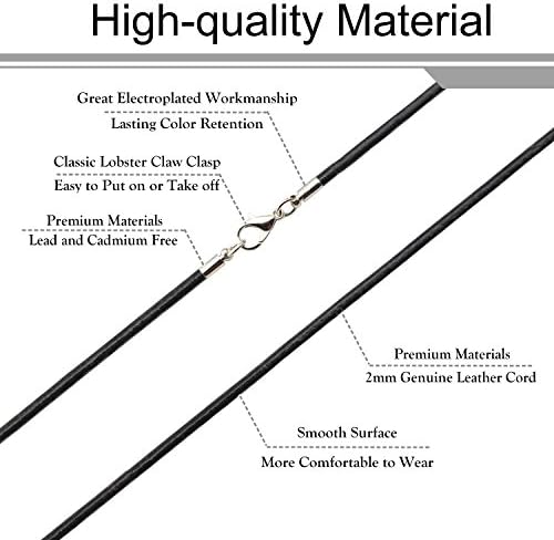 Colar de cordão de couro genuíno preto Wunionup - Colar de corrente de corda de 2,0 mm Melhor para fazer jóias