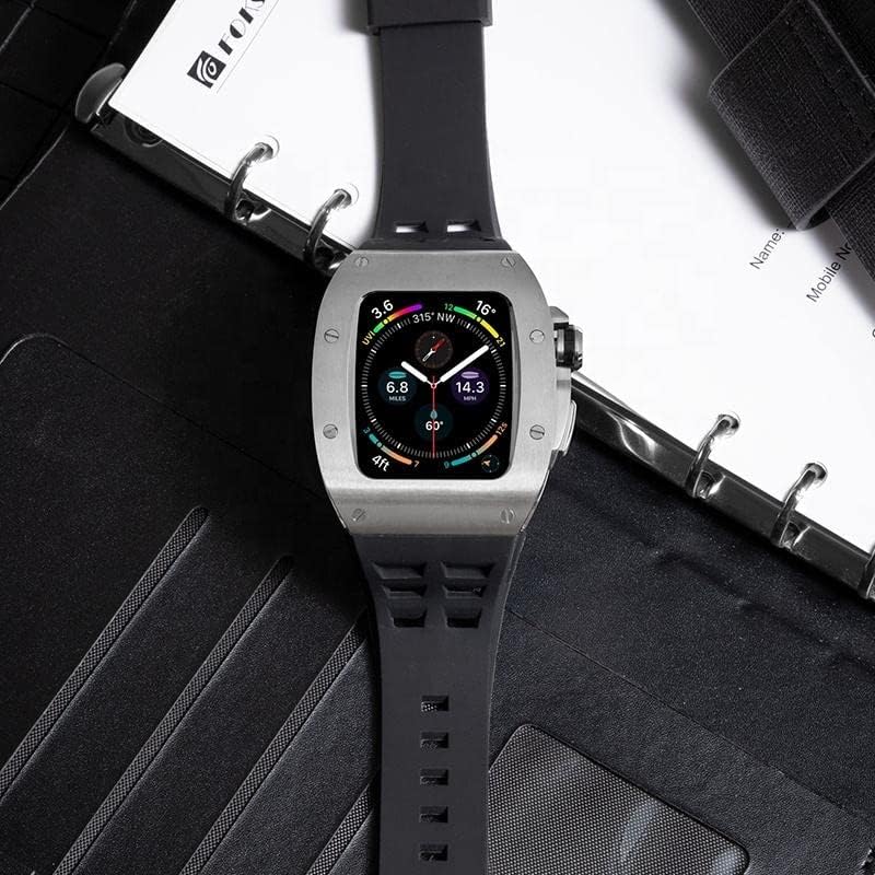 Cinta de estojo de metal de luxo dyizu para Apple Watch 8 7 44mm 45mm Silicone Band Set para Iwatch Series 8 7 6 5 4 Men Kit de modificação DIY