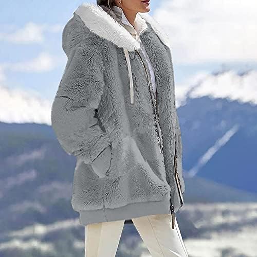 Party Top elegante para o inverno de inverno de manga comprida com capuz com bolsos Sweater Fit Fuzzy