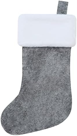 Chisander 20 polegadas cinza com meias de Natal super macias de pelúcia brancas