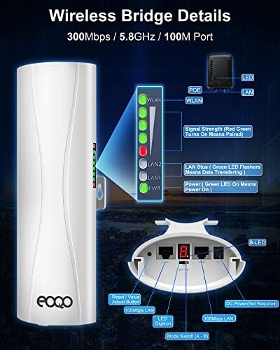 EOQO CPE550 Ponto a ponto 100 Mbps Ponte sem fio: 5,8 GHz de alta velocidade ponte de wifi externo com monte de antena universal de 2 pacote, suporte de pólo ajustável j pó j tubo j tubo