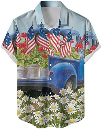 BMISEGM Men Shirts Casual masculino Casual Americano Dia da Independência Impressão de Retalhes de Retalhes