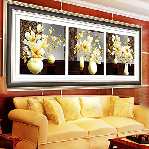Instarry DIY 5D Kits de pintura de diamante de tamanho grande 3pcs/conjunto pintando pintura de magnolia shornones bordados decoração de casa sala de estar 55,9x19,7 polegadas