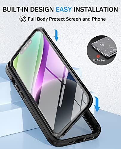 Qutechwood para iPhone 14 Case para iPhone 13 Case com 2x protetor de tela de vidro temperado com 2x, [2022 mais recente] Bumpas de corpo inteiro, todos em uma caixa de telefone para iPhone 13/14 6.1