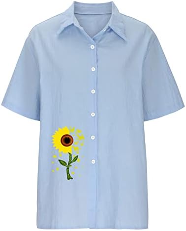 Camisas de botão feminina Camisetas algodão Blouses Short Slave Bloups V Túnicas casuais de pescoço Tamas estampadas florais Camiseta solta PLUS