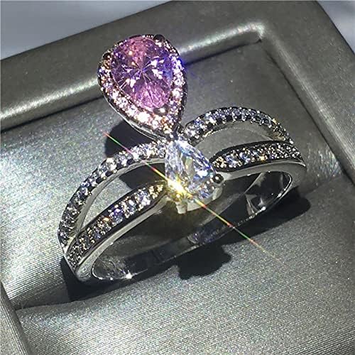 2023 Requintado Diamantes rosa Diamantes zircão Conjunto para mulheres Anel de noivado Jóias Presentes de acrílico Tamanho 8