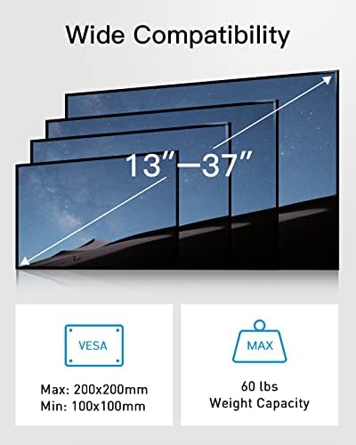 Montagem de TV de teto Pipishell, suporte de TV de movimento completo para a maioria das TVs de 13 a 37 polegadas de até 60 libras, montagem de TV pendurada com giro, inclinação, altura ajustável, max vesa 200x200mm, picm1
