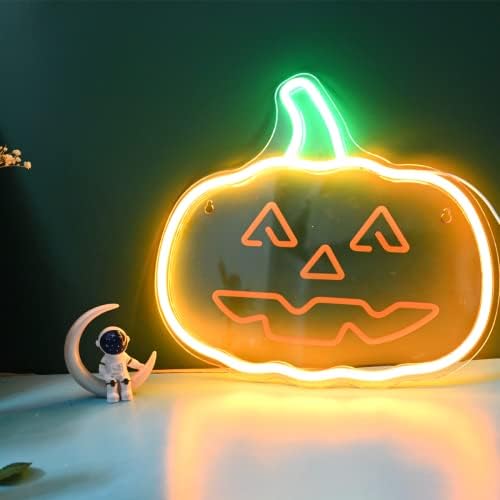 Halloween Pumpkin LED Néon Sign 13.8x12 - laranja e verde lindo halloween halloween abóbora