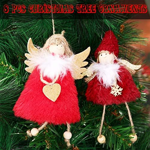 Sycond 8 peças Decoração de Natal pendurada em boneca anjo pingente de luxuoso anjo ornamentos para