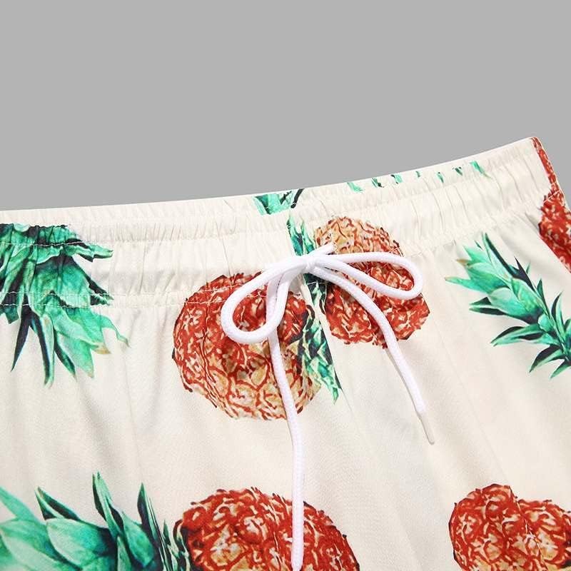 N/A Men define a impressão de frutas no verão de lapela de lapela de manga curta shorts praias