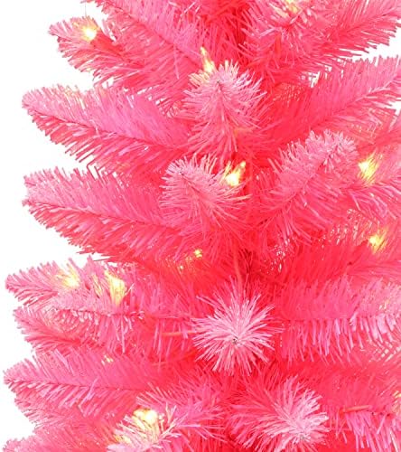 Tree rosa de moda pré-iluminada de 3 pés, 97 dicas, 50 UL Luzes incandescentes claras, base de estopa