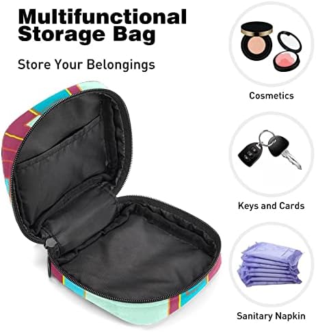 Bolsa de armazenamento de guardanapos sanitários de Oryuekan, bolsas de zíper menstrual reutilizável portátil, bolsa de armazenamento de tampões para mulheres meninas, padrão geométrico moderno arte rosa azul