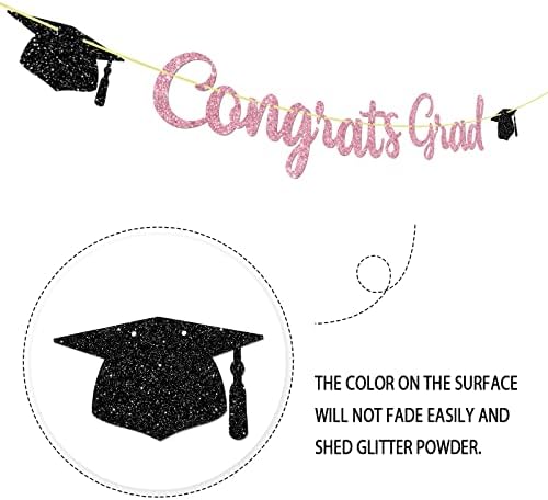 Parabéns Banner de graduação Pink Glitter, turma de 2023 Sinal de graduação Decoração para meninas, enfermeira
