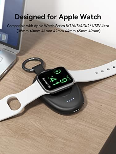Carregador portátil Gagaking para Apple Watch, 1400mAh Iwatch Charger Banco de energia de carregamento rápido sem fio, carregador de chaveiro de carro de viagem magnético para Apple Watch Series 8/7/6/5/4/3/3/se/Ultra, preto