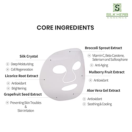 Folha de máscara de essência de brócolis de seda com cristal de seda, de água broto de brócolis | Máscara facial natural coreana Premium