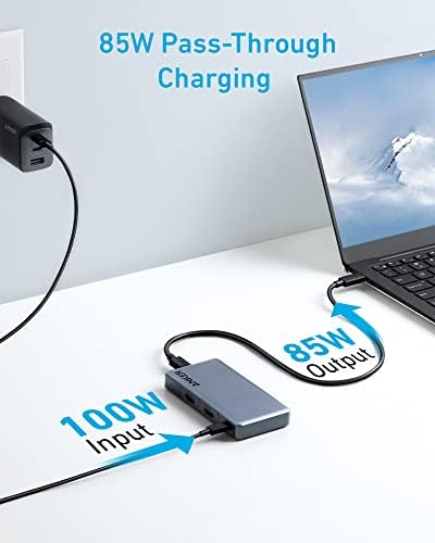Anker USB C Hub, Anker 343 USB C Hub com entrega de energia 100W, portas HDMI 4K duplas, uma porta USB-C a montante e um cabo USB 333 USB a USB C