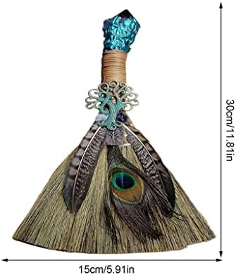 Vassoura BKDFD Broom Miscanthus decorada com pincel Wicca de penas para cristal de ametista para rituais