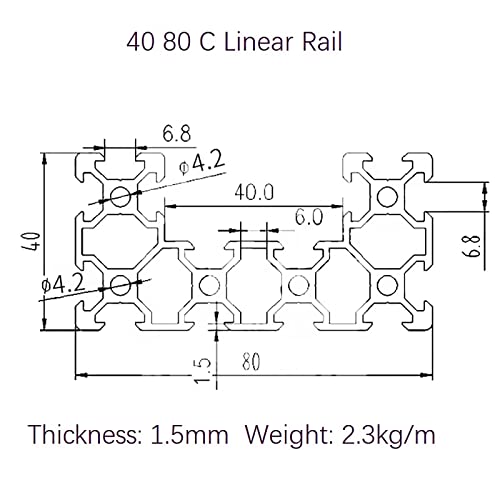 Mssoomm C Channel U Tipo 4080 Rail linear L: 88,58 polegadas / 2250mm Perfil de extrusão de alumínio