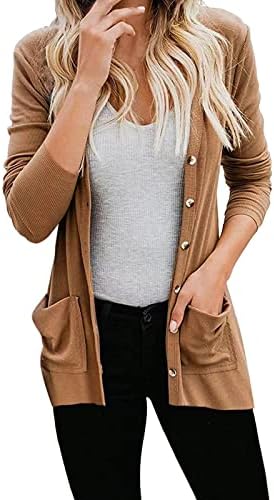 Cardigan de manga longa para mulheres 2022 Cardigã de botão frontal aberto de outono com bolsos Cardigans leves casuais