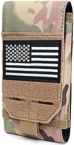 VIIDOO Atualização 1000D Bolsa de telefone a laser Molle, Samll Tactical Teller Tactical Patch de samll de serviço d'água com um patch de bandeira dos EUA para 4,7 -6.7 Telefone