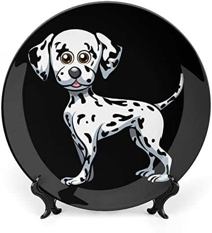 Cão dálmata fofo osso engraçado porcelana placa decorativa de placas redondas Craft off off com exibição Stand para decoração de parede de escritório em casa