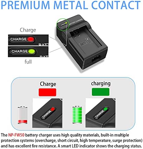 KWTOUL NP-FW50 Conjunto de carregador de bateria compatível com a Sony Alpha A6500 A6400 A6300 A6000 A7, A7II,