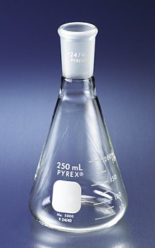 Corning Pyrex Borossilicate Glass de boca estreita Erlenmeyer Flask com junta de diminuição padrão 24/40, capacidade de 250 ml