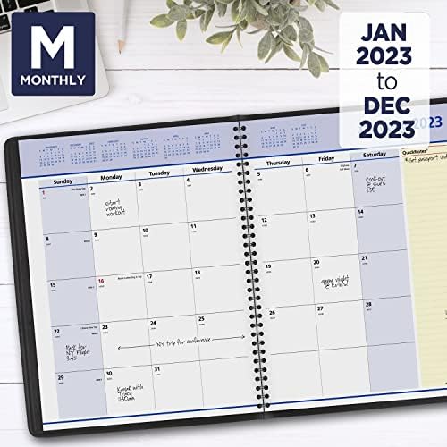 Planejador mensal de 2023, QuickNotes, 8-1/4 x 11, grandes abas mensais, bolso, preto