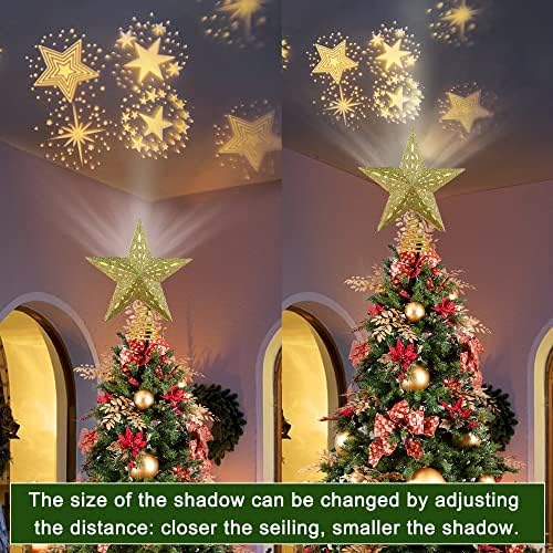 Lulu Home Christmas Tree Topper com projetor, 3D Hollow Metal Tree Tree Topper com projeção de estrela rotativa,