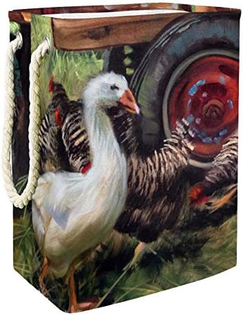 Indomer ganso e galinhas pintando 300d Oxford PVC Roupas à prova d'água cesto grande cesta de roupa