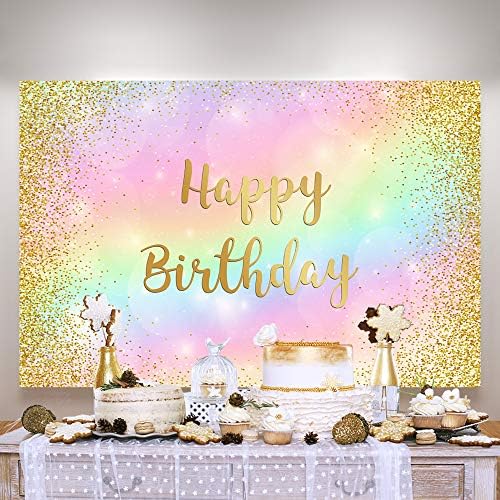 5 × 3ft arco -íris Feliz Aniversário Birthdrop Gold Bokeh Girls 1º 2º aniversário Doce 16 decorações de faixas de festa