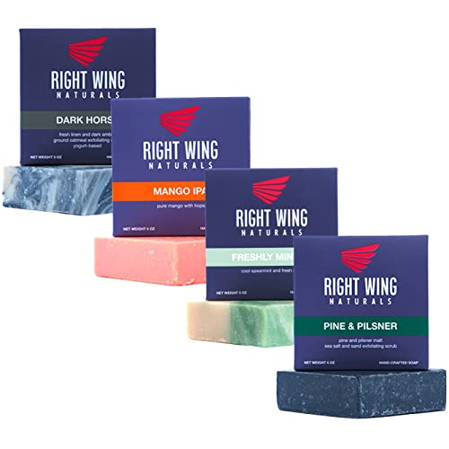 Right Wing Naturals Bar Soap Gift para homens | Sabão artesanal prensado a frio | Sabão orgânico feito à mão para homens | Sabores mais populares | Sabonete de barra masculino de perfume natural | Pacote de 4 barras