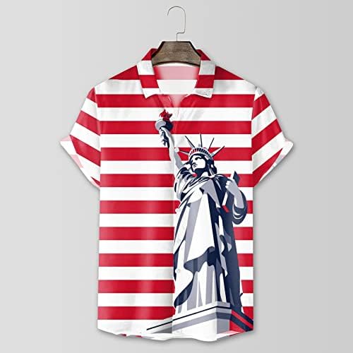 Bandeira de lazer da moda masculina botão de impressão digital 3D de lapela de manga curta camisa masculina