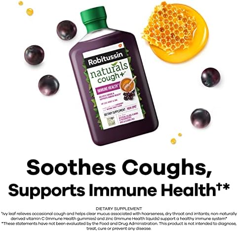 Robitussin Naturals Tosse Relevante mais suplemento alimentar de saúde imunológica para adultos, mel, folhas de