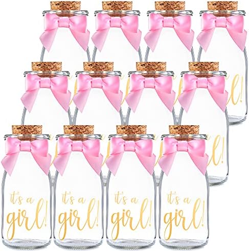 Ethisa 12 embalam suas garrafas de vidro de leite de uma garota - grandes, resistentes, favores do chá de bebê e peças centrais