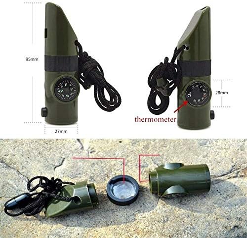 UXZDX 7In1 Sobrevivência de emergência Whistle Compass Multifunction Tool Fool Lantermômetro de armazenamento de lanterna para caminhada de acampamento
